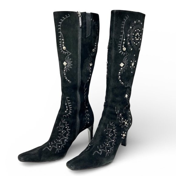 DONALD J PLINER black suede studded boots made in Italy size 8.5